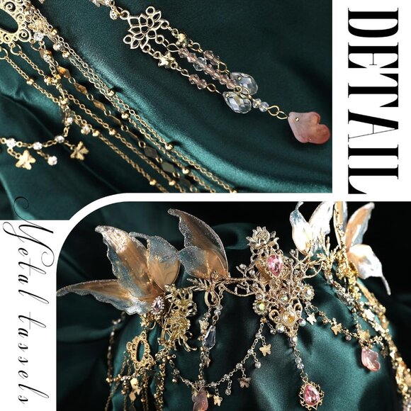 Renaissance Butterfly Elf Fairy Crown - Fairy Headband with Pink Butterfly Wings - Picture 7 of 8